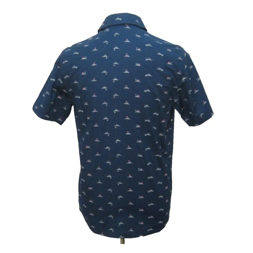 Adidas Button Front Shirt Mens Sample Medium Blue Short Sleeve Adicross Graphic
